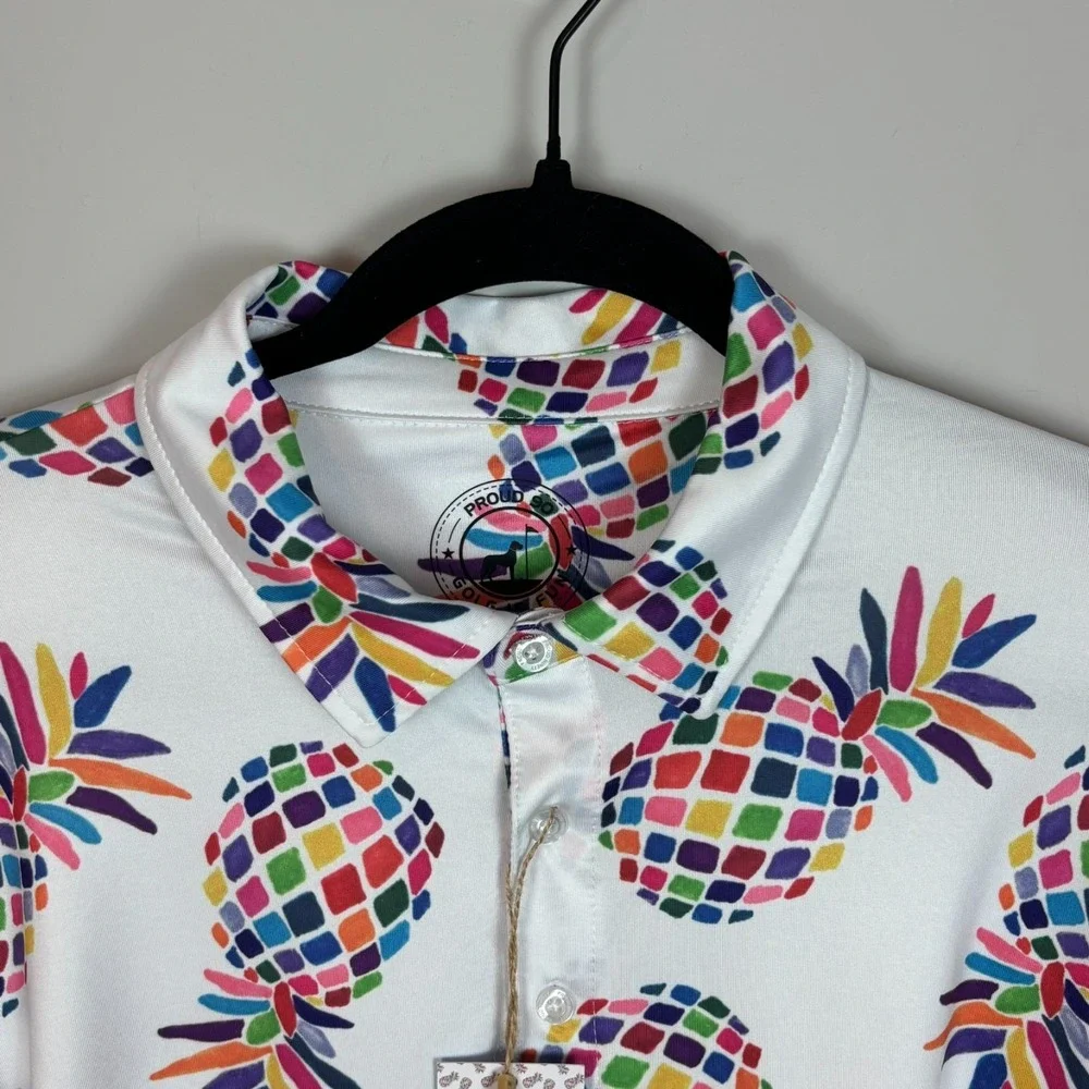 NEW Proud 90 Golf Polo Shirt Men XL White Pineapple Party Stretch NWT $79 Travel